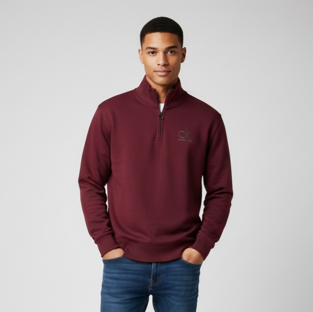 Calvin Klein Quarter-Zip Burgundy Pullover Men's Size L Logo Sweatshirt